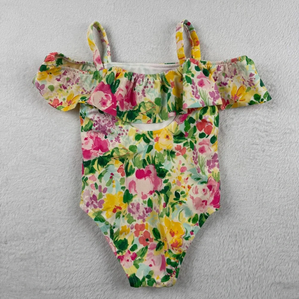 Janie and Jack Floral 1 Piece Swimsuit Toddler 2T Multicolor Ruffle Off-Shoulder